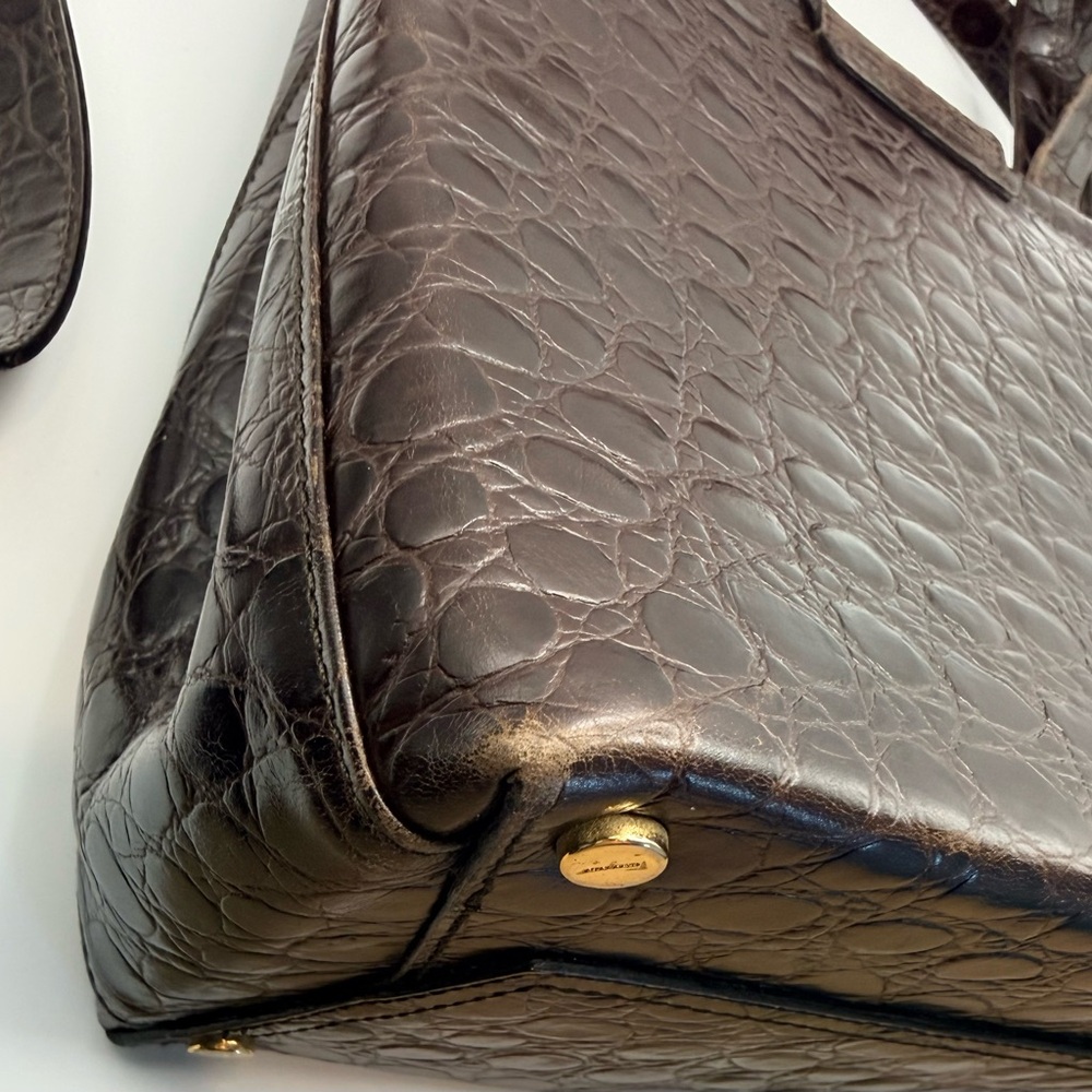 Vintage Salvatore Ferragamo Brown Croc Top Handle 2-Way Bag w/ Strap - Picture 4 of 14